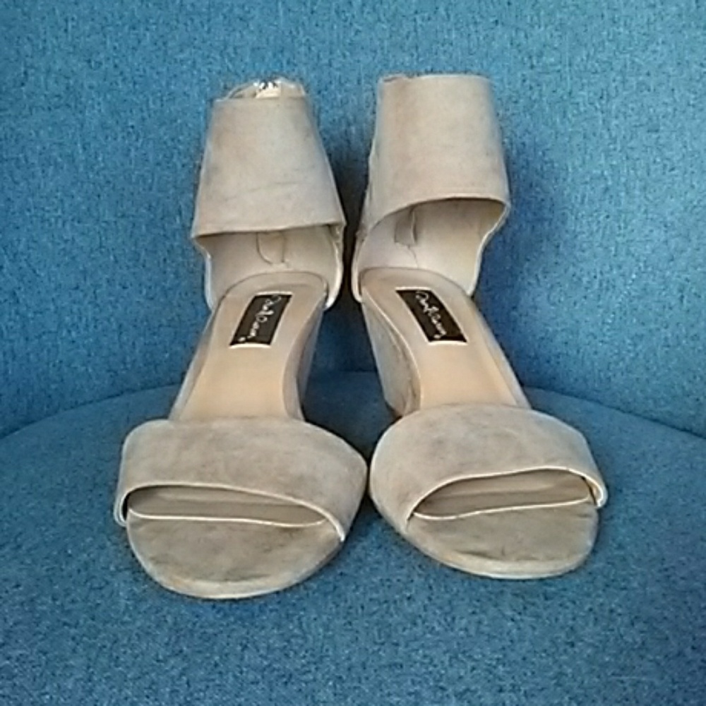 Faux suede strap wedges